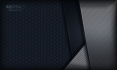 Dark blue overlap background with silver lines. Texture with hexagon pattern.