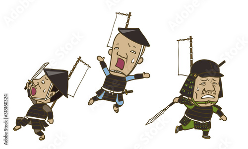 日本の戦国武将 イラスト 逃げる足軽隊 Armoring Poster Armori Area87