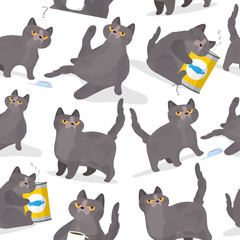 Funny cat sample pattern. Endless background. Vector illustration.