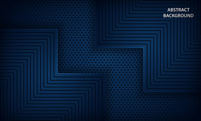 Abstract dark blue background with modern line stripes decoration. Geometric shape paper cut layer element design template for brochure, business, banner, flyer, card and cover.