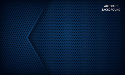 Abstract dark blue background with modern line stripes decoration. Geometric shape paper cut layer element design template for brochure, business, banner, flyer, card and cover.
