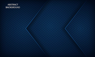 Abstract dark blue background with modern line stripes decoration. Geometric shape paper cut layer element design template for brochure, business, banner, flyer, card and cover.