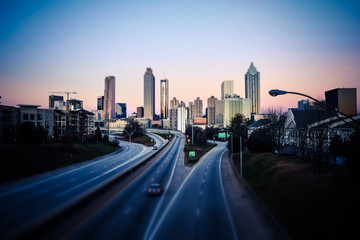 Tilt-shift morning view of downtown atlanta cityscape, georgia, usa