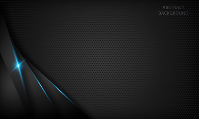 Black abstract overlap background. Texture with blue metallic effect. Modern technology design template. © Algoffy