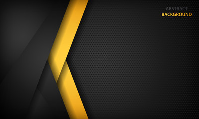 Black and yellow overlap background. Texture with dark metal pattern. Modern overlap dimension vector design.