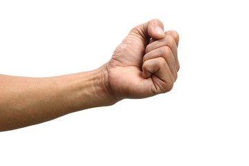 Man hand with a fist isolated on a white background, with clipping path.