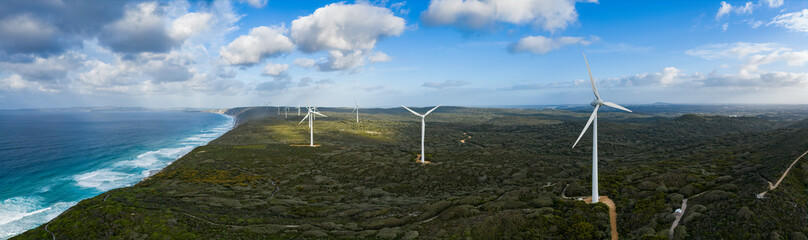 Panoramic aerial view of the Albany wind farm, originally commissioned in 2001, it now cosists of...