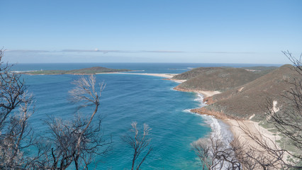 Fototapeta na wymiar View of the Sea and Bay from Tomaree Head Lookout in Australia