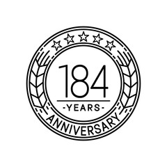 184 years anniversary logo template. 184th line art vector and illustration.