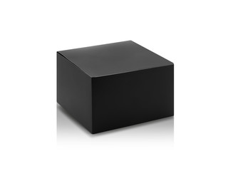 Black box product packaging in side view isolated on white background with clipping path.