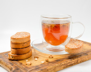 stack of zwieback and tea