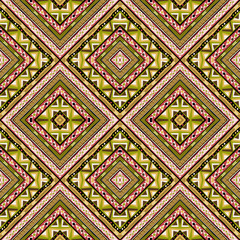 Tribal motifs seamless colorful rhombus pattern