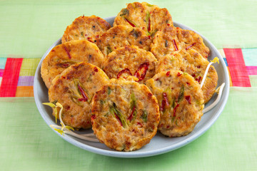 Mung-bean pancake which is called Bindaetteok