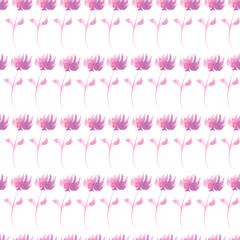 Watercolor seamless pattern with leaves and flowers, hand-drawn. pink, purple plants on white background. Design for fabric, wallpaper, napkins, textiles, packaging, backgrounds. Delicate and stylish.