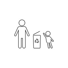 adult teaches a child to sort garbage