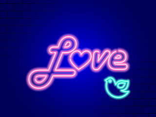 Love Neon Signs Style Text Vector. Love neon sign. Bright signboard. Design element for Happy Valentine's Day. Vector banner. Neon icon Love Vector illustration Bright neon inscription Love with heart