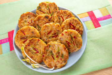 Mung-bean pancake which is called Bindaetteok