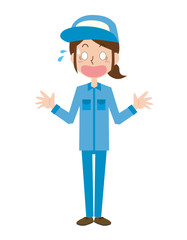 女性　作業員　作業者　全身　びっくり　驚く