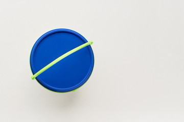 Product bucket with blue lid