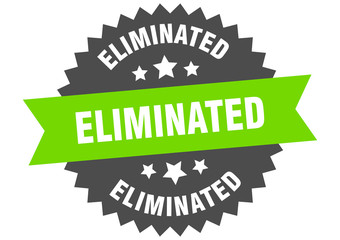 eliminated sign. eliminated circular band label. round eliminated sticker