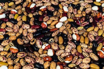Different beans haricot scattered on the table. Natural products.