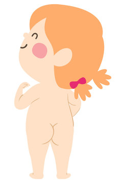 Kid Girl Toddler Naked Back View Illustration