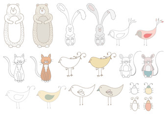 animal bear fox line art modern handwritten 