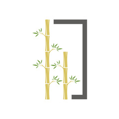 Bamboo logo template. Green bamboo trees vector design. Bamboo stem logotype