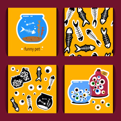 glass jar with eyeballs and fish skeletons stickers set