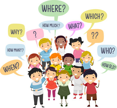 Stickman Kids Questions Words Speech Bubbles