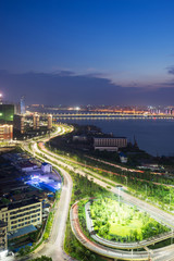Fototapeta na wymiar shanghai interchange overpass and elevated road in nightfall