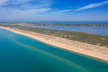 Aerial view on sand beach and Black sea