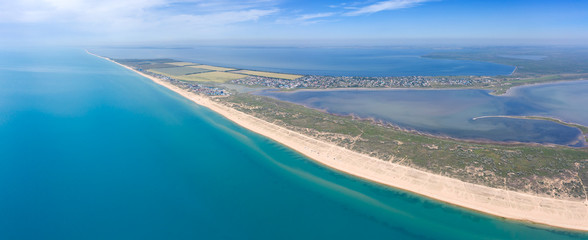Aerial view on sand beach and Black sea