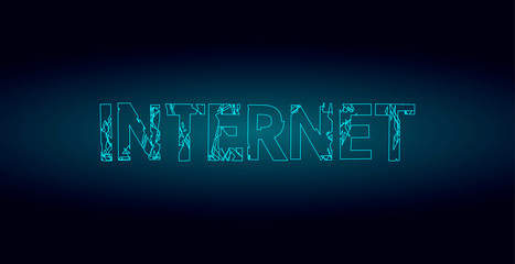 Global network internet sign. Technology connection symbol business concept. Information data transfer virtual space letters 3D design template. Blue vector illustration