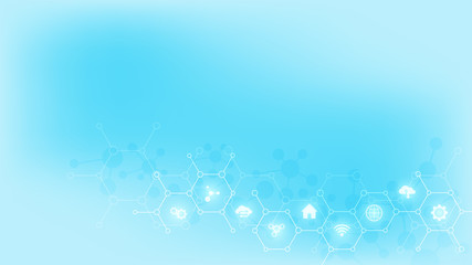 Technology background with flat icons and symbols. Concept and idea for internet of things, communication, network, innovation technology, system integration.