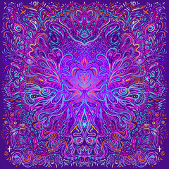 Hypnotic shamanic acid patterned background. Hand drawn design in ethnic Indian style. Mystic abstract hippie and boho texture. Occult and tribal fusion vector trippy.
