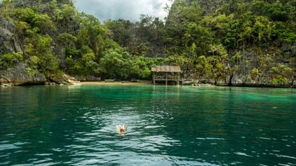 Diving site of sunk Japanese WWII skeleton shipwreck in Coron Bay, Coron, Palawan, Philippines