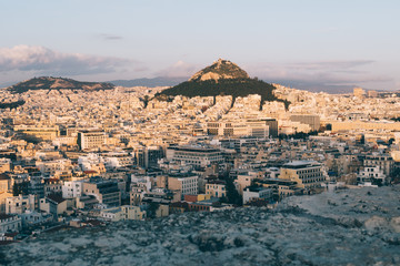 Athens, Greece - Dec 20, 2019: Mount Lycabettus, view from Acropolis, Greece, Athens