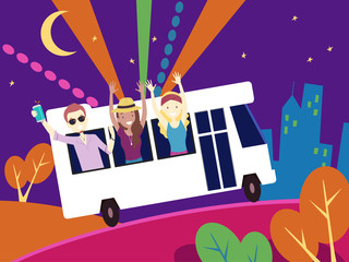 People Party Bus Design Illustration - 318180956