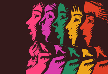 Women Colored Unity Stencil Illustration