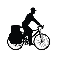 Postman with his bike silhouette vector