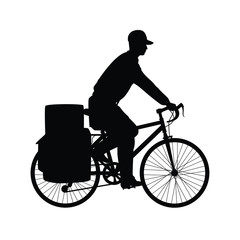 Postman with his bike silhouette vector