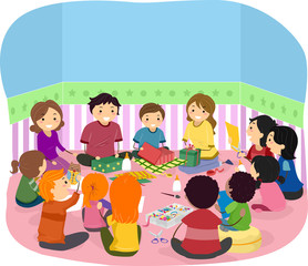 Stickman Family School Activity Illustration