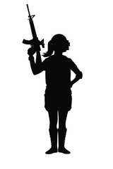 Young warrior with weapon silhouette vector