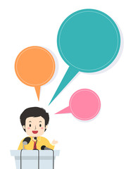 Man Press Conference Speech Bubbles Illustration