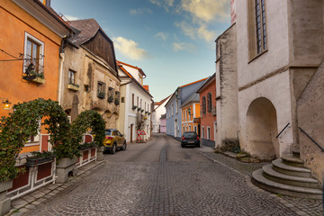 Fototapeta na wymiar Street in village of Emmersdorf at the beginning of the Wachau Valley, Austria.