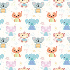 Vector seamless pattern with cute animals for newborns and children.