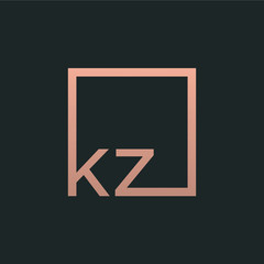 Letter K Z Logo design with square frame line art. business consulting concept. studio,room,group icon. Suitable for business, consulting group company. - vector