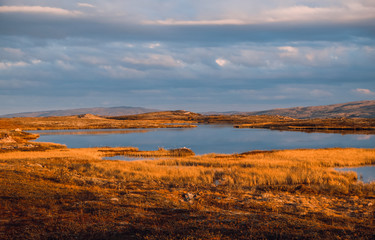 Fototapeta na wymiar Panorama of the Barents Sea and the Arctic Ocean on the Kola Peninsula, in the north of Russia