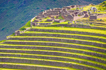 Ancient walls and doors in the ruined town of Pisac in Peru Sacred Valley